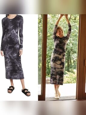 Raquel Allegra Black Tie-Dye Camo Layering Dress Long Sleeve Large